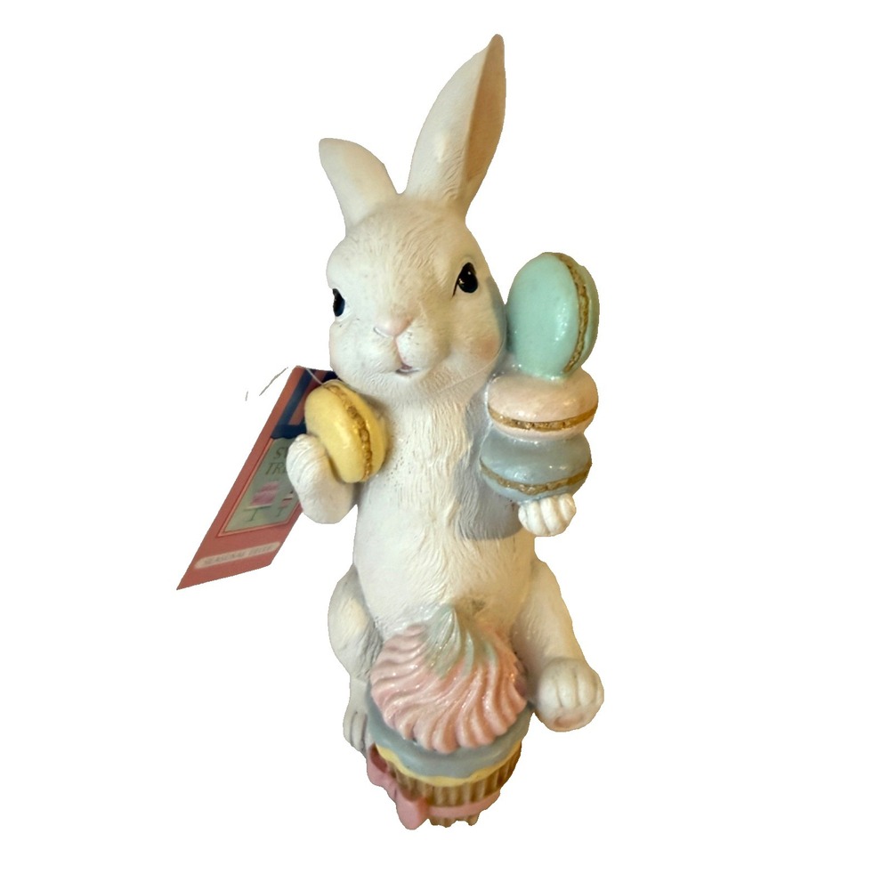 SWEET TREATS Pastel Bunny Macarons & Cupcake 11.5" Cottagecore Table Decor NW